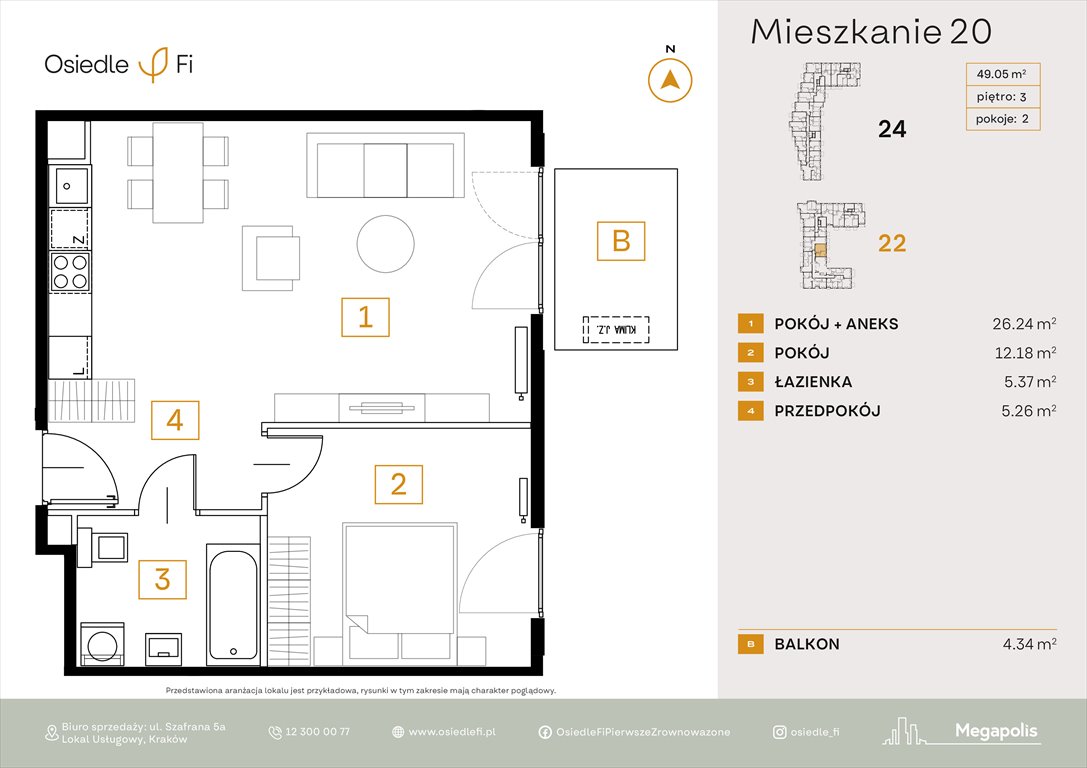 Nowe mieszkanie dwupokojowe Osiedle FI 3 Kraków, Rzemieślnicza 22-24  49m2 Foto 1