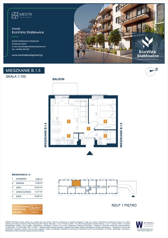 Nowe mieszkanie dwupokojowe Eco Vista Stabłowice Wrocław, Fabryczna, Łomnicka 8  45m2 Foto 1