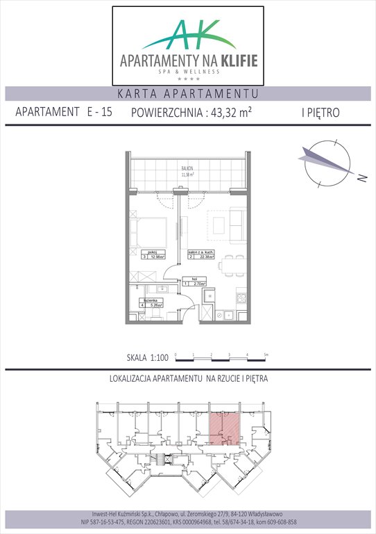 Nowe mieszkanie dwupokojowe Apartamenty na Klifie Władysławowo, Żeromskiego 27  43m2 Foto 1
