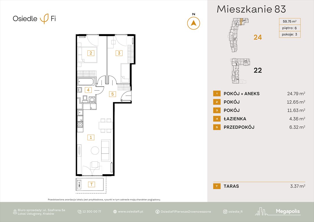 Nowe mieszkanie trzypokojowe Osiedle FI 3 Kraków, Podgórze, Rzemieślnicza 22-24  60m2 Foto 1