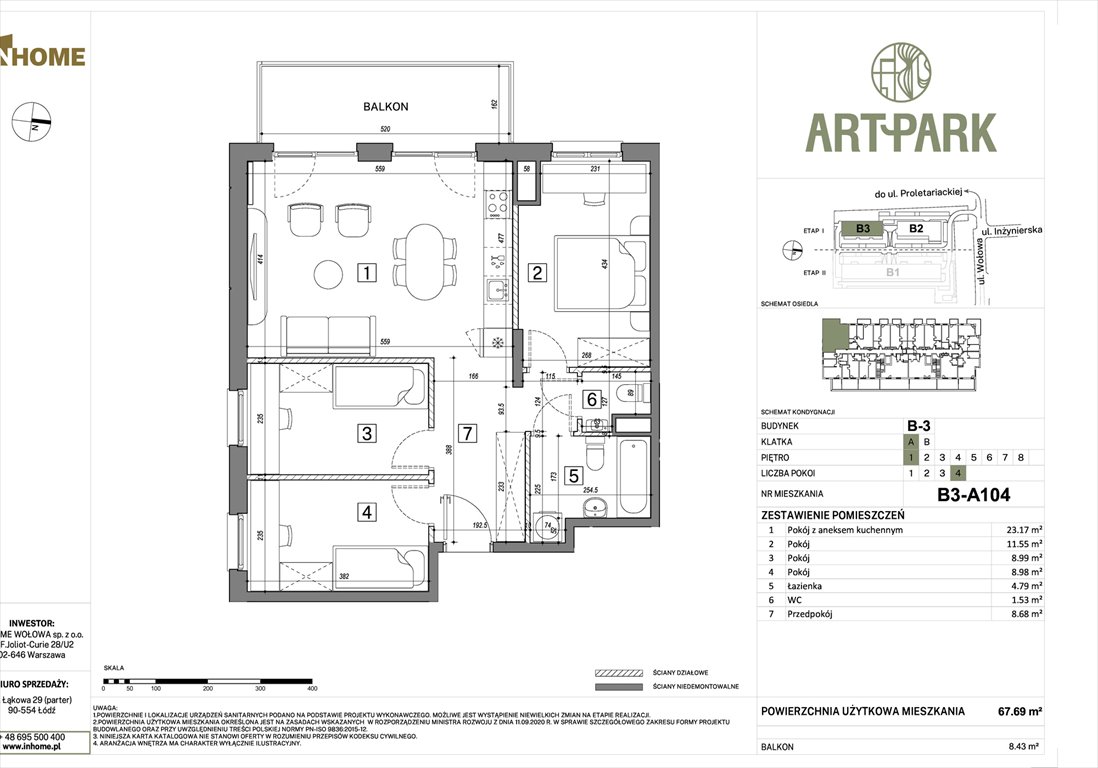 Nowe mieszkanie czteropokojowe  ArtPark Łódź, Polesie, Wołowa 4A  68m2 Foto 1