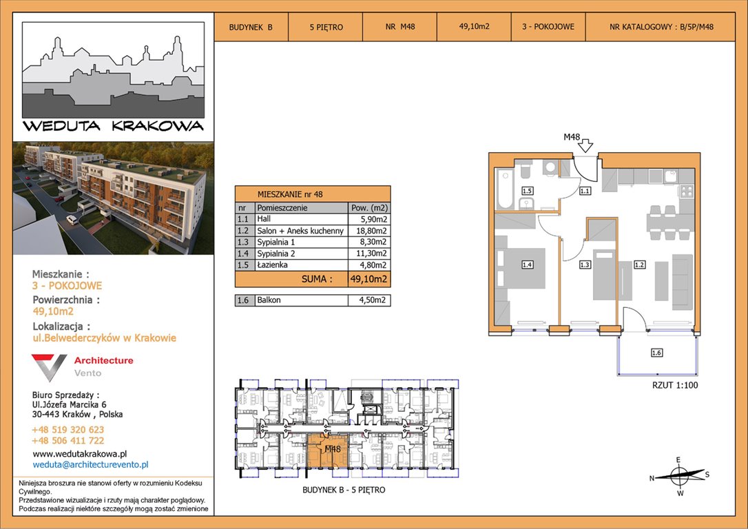 Nowe mieszkanie trzypokojowe Weduta Krakowa Budynek B Kraków, Krowodrza, Papierni Prądnickich 48  49m2 Foto 1