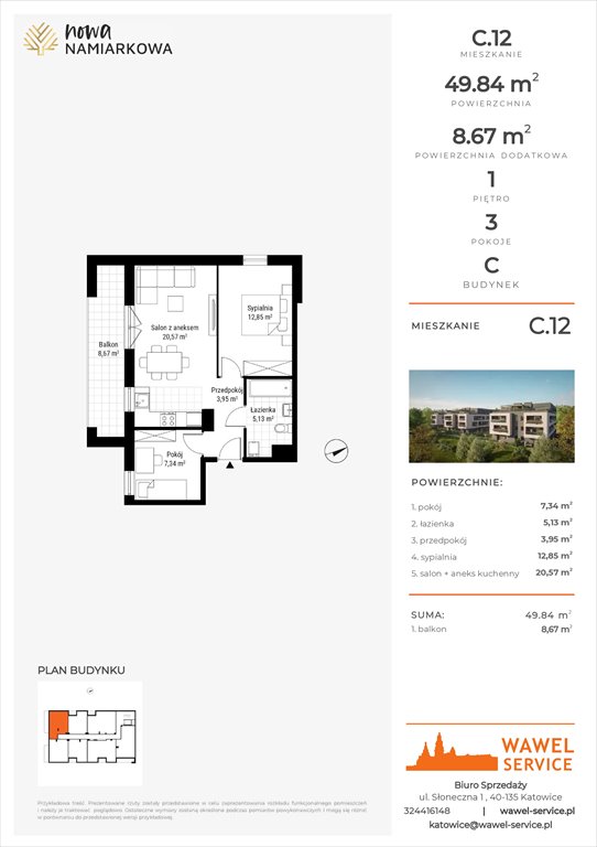 mieszkanie na sprzedaż 50m2 mieszkanie Będzin, Gzichów, Namiarkowa 15F