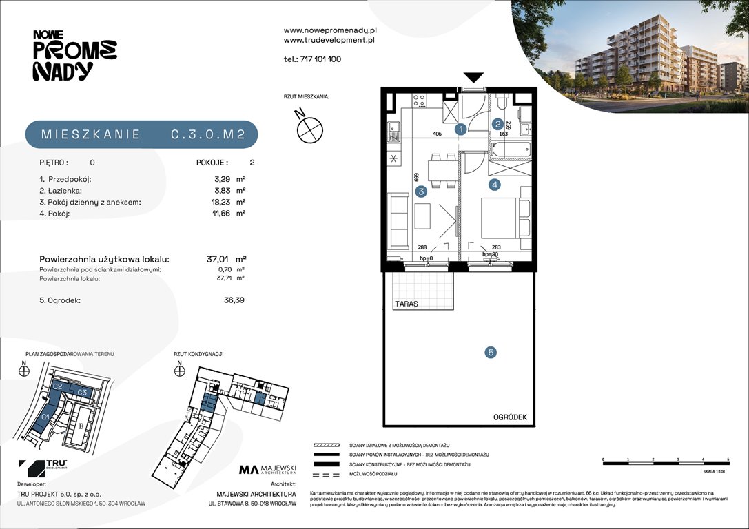 Nowe mieszkanie dwupokojowe Nowe Promenady Wrocław, Kleczków, ul. Czochralskiego/ Miłosza  37m2 Foto 1
