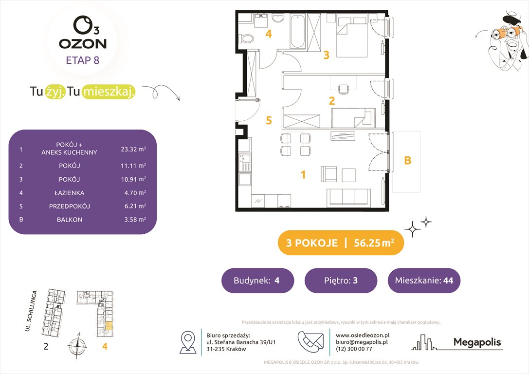 Nowe mieszkanie trzypokojowe Osiedle Ozon etap 8 Kraków, Prądnik Biały, Schillinga 2-4  56m2 Foto 1