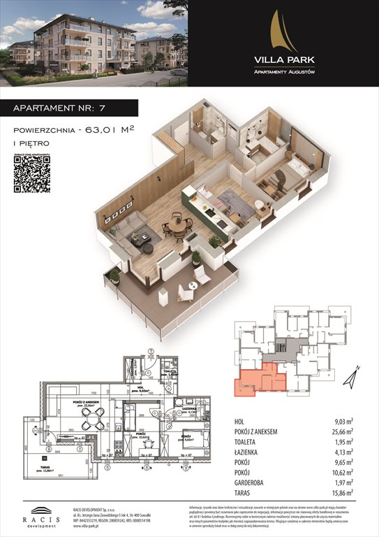 Nowe mieszkanie trzypokojowe Villa Park - Etap III Augustów, Wypoczynkowa  63m2 Foto 1