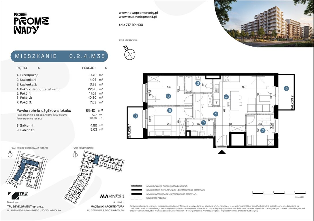Nowe mieszkanie czteropokojowe  Nowe Promenady Wrocław, Kleczków, ul. Czochralskiego/ Miłosza  69m2 Foto 1