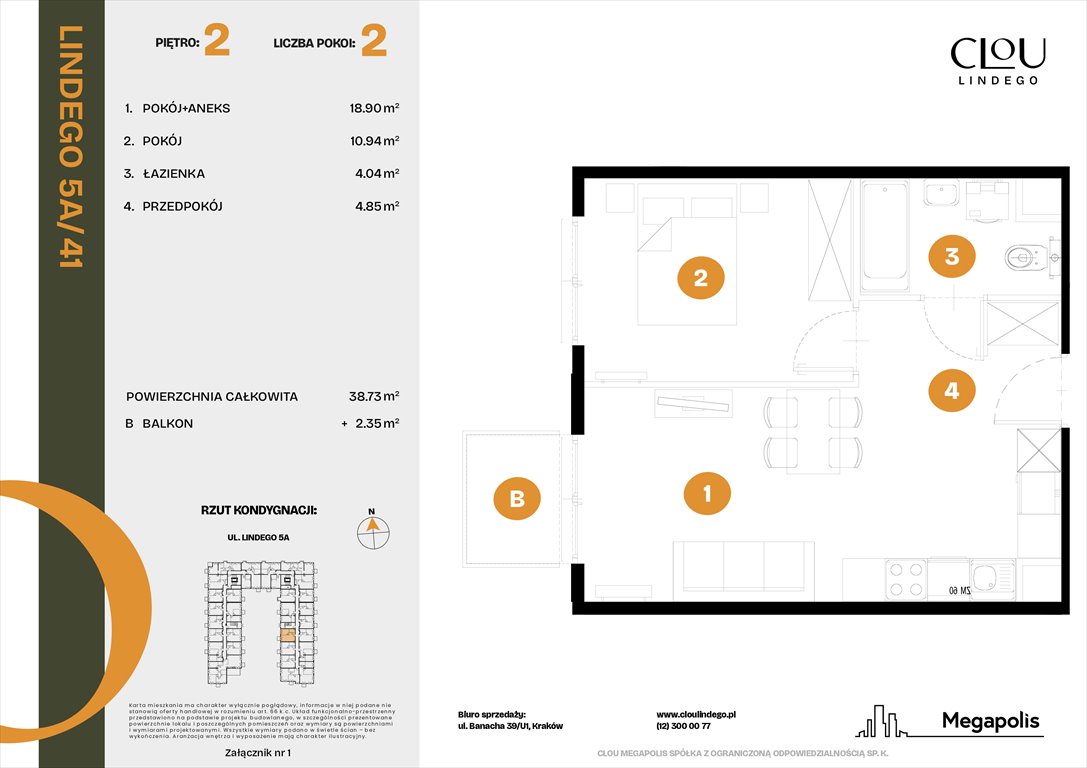 Nowe mieszkanie dwupokojowe Clou Lindego Kraków, Lindego 5a  39m2 Foto 1