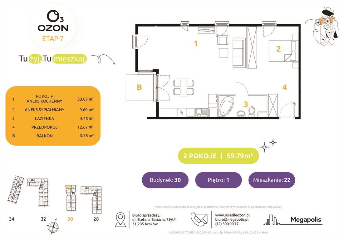 Nowe mieszkanie dwupokojowe Osiedle Ozon etap 7 Kraków, Prądnik Biały, Banacha 28-34  60m2 Foto 1