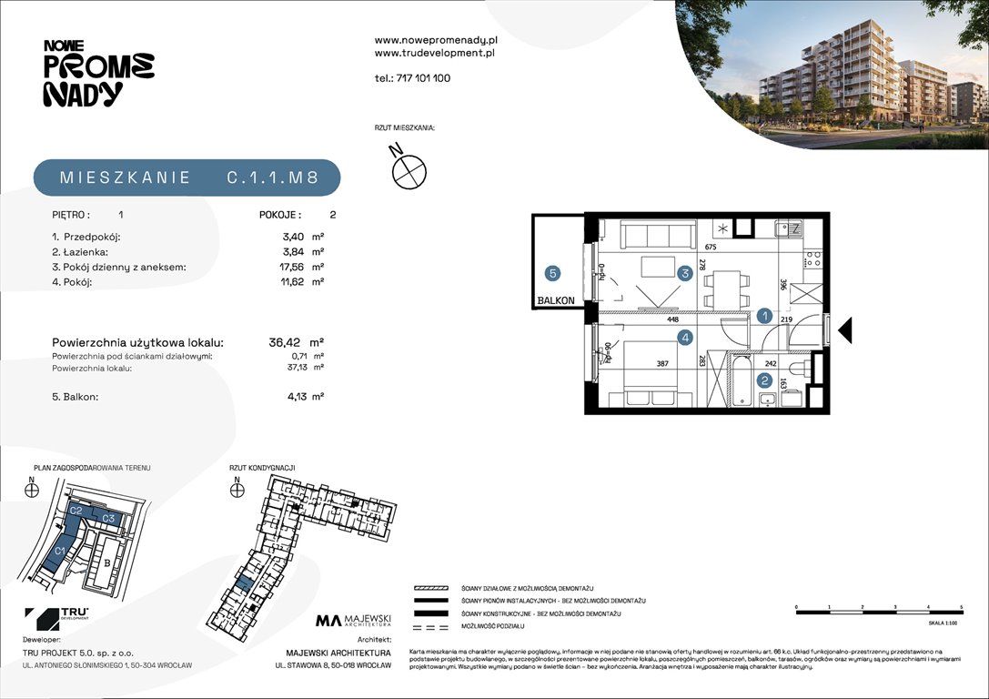 Nowe mieszkanie dwupokojowe Nowe Promenady Wrocław, Kleczków, ul. Czochralskiego/ Miłosza  36m2 Foto 1