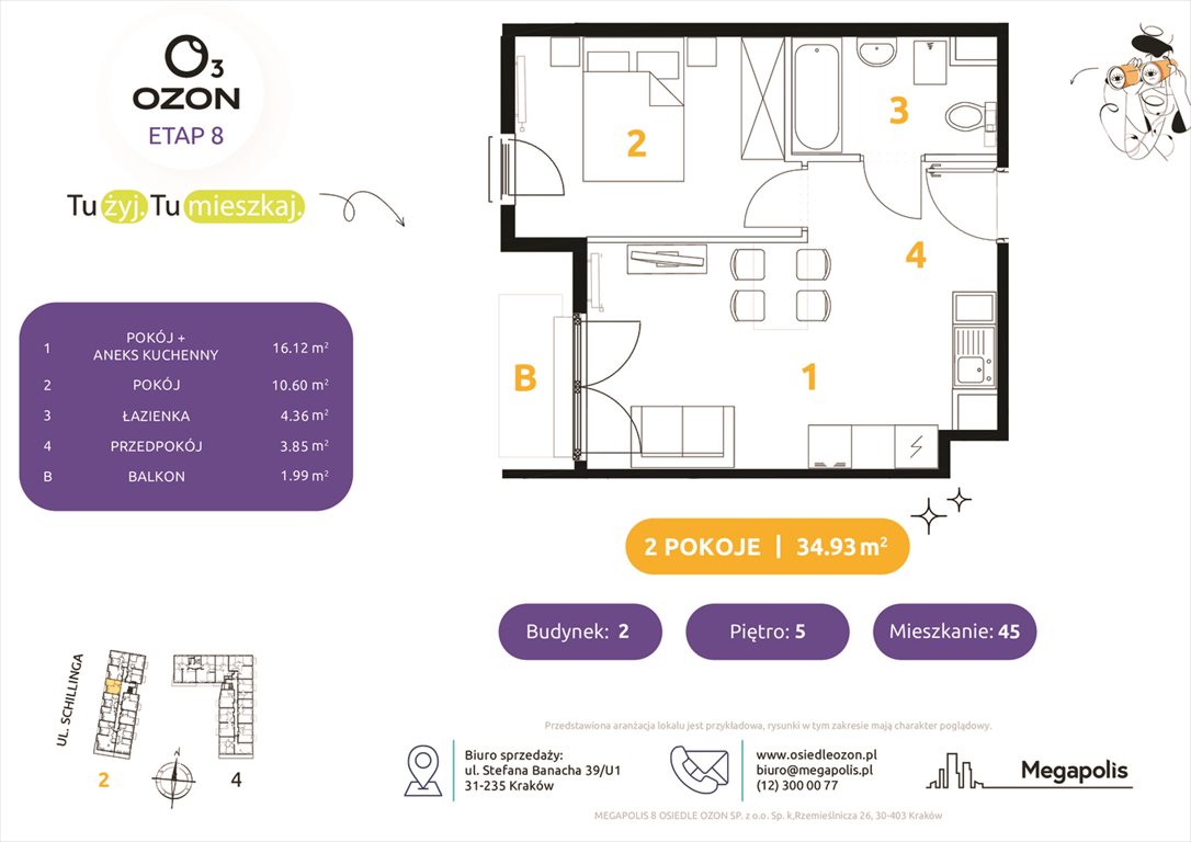 Nowe mieszkanie dwupokojowe Osiedle Ozon etap 8 Kraków, Prądnik Biały, Schillinga 2-4  35m2 Foto 1