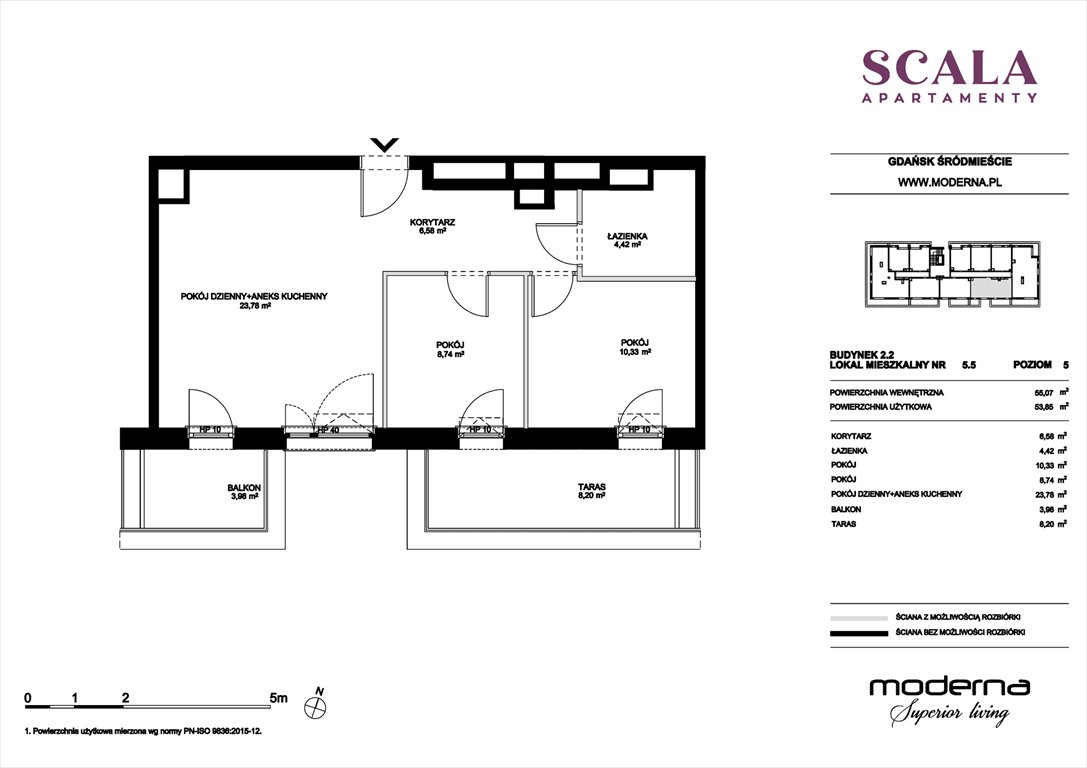 Nowe mieszkanie trzypokojowe Scala Gdańsk, ul. Łąkowa 60  55m2 Foto 1