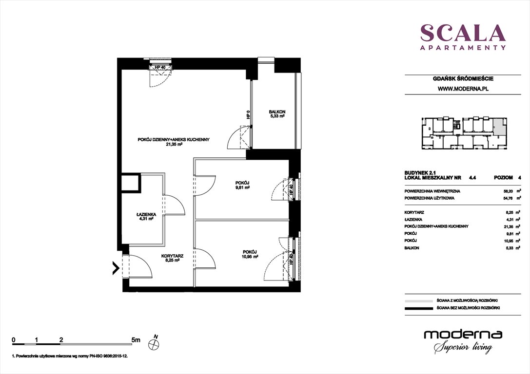 Nowe mieszkanie trzypokojowe Scala Gdańsk, ul. Łąkowa 60  56m2 Foto 1