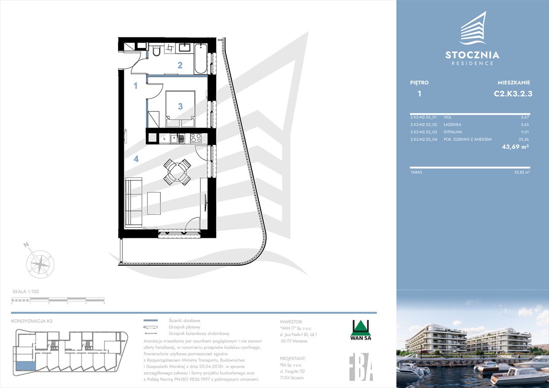 Nowe mieszkanie dwupokojowe Stocznia Residence Radziwie, ul. Popłacińska 42  44m2 Foto 1