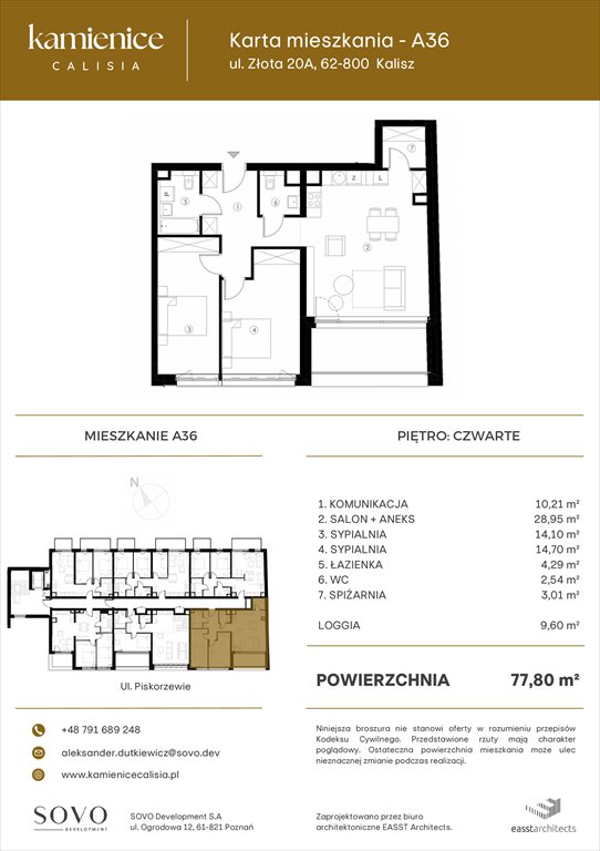 Nowe mieszkanie trzypokojowe Kamienice Calisia Kalisz, UL. ZŁOTA 20 A  78m2 Foto 1