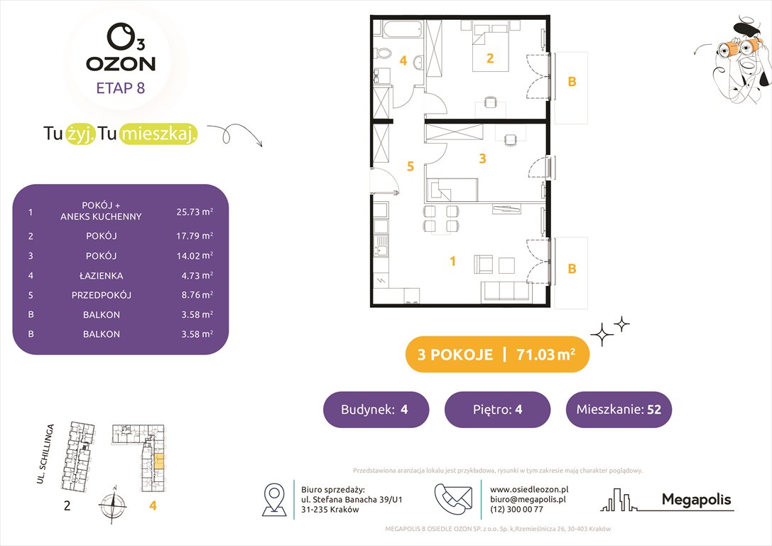 Nowe mieszkanie trzypokojowe Osiedle Ozon etap 8 Kraków, Schillinga 2-4  71m2 Foto 1