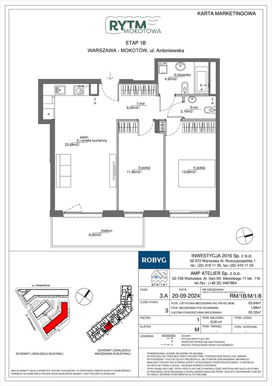 Nowe mieszkanie trzypokojowe Rytm Mokotowa Warszawa, Mokotów, Antoniewska  64m2 Foto 1