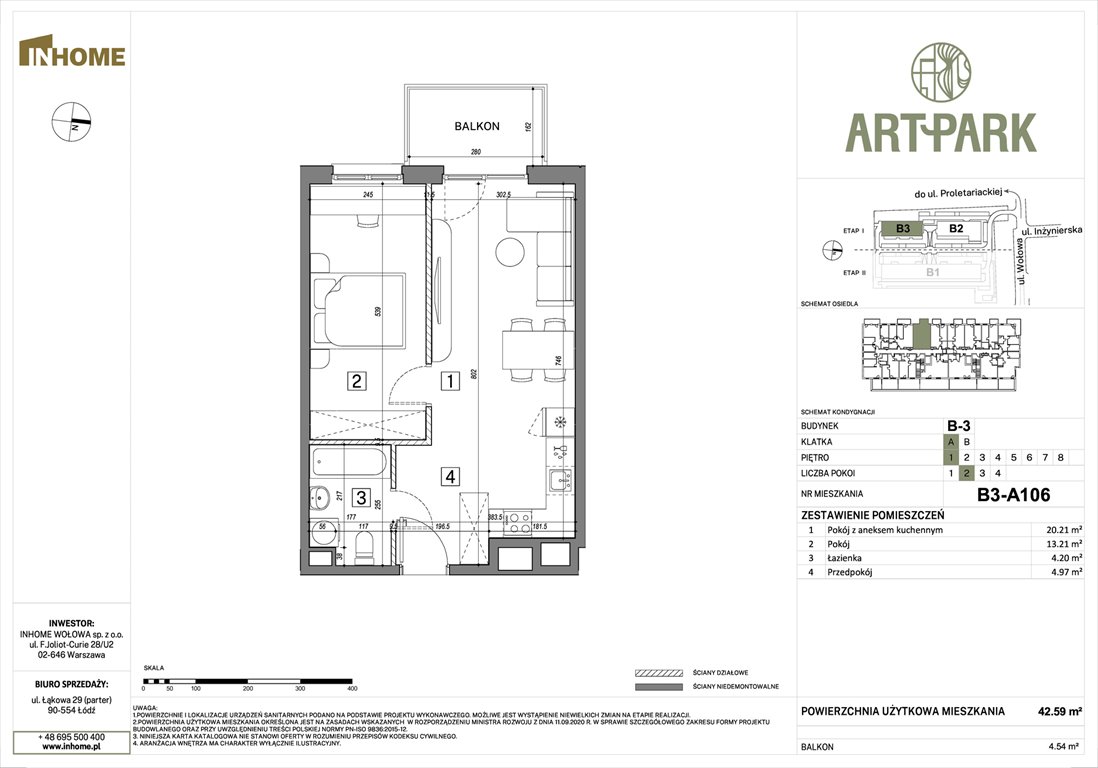 Nowe mieszkanie dwupokojowe ArtPark Łódź, Polesie, Wołowa 4A  43m2 Foto 1