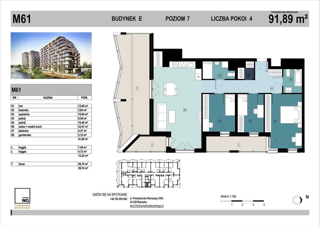 Nowe mieszkanie czteropokojowe  PANORAMA KWIATKOWSKIEGO Rzeszów, Kwiatkowskiego  92m2 Foto 1