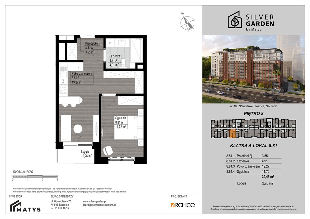 Nowe mieszkanie dwupokojowe Silver Garden Szczecin, Centrum, al. Wyzwolenia 70 / ul. Staszica 21  39m2 Foto 1