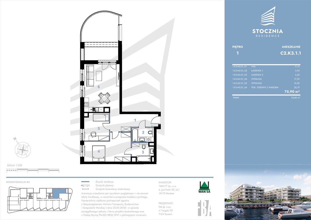 Nowe mieszkanie trzypokojowe Stocznia Residence Radziwie, ul. Popłacińska 42  76m2 Foto 1