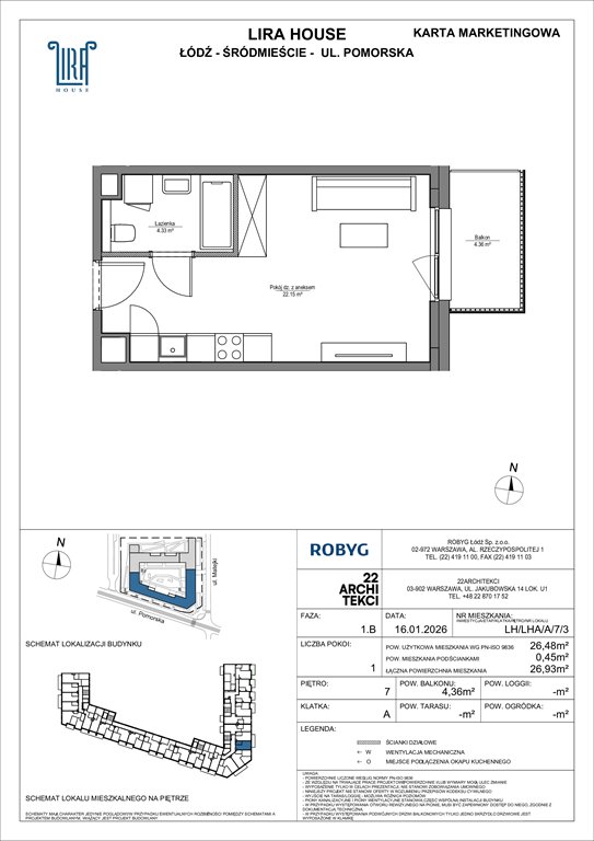 Nowa kawalerka Lira House Łódź, Pomorska 108  26m2 Foto 1