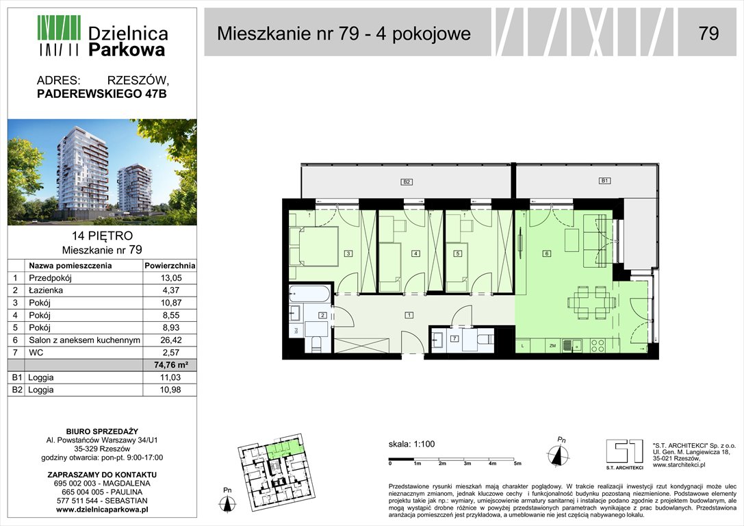 Nowe mieszkanie czteropokojowe  Dzielnica Parkowa Rzeszów, Paderewskeigo 51  75m2 Foto 1