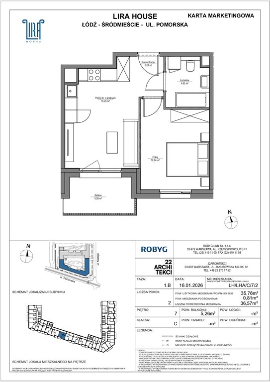Nowe mieszkanie dwupokojowe Lira House Łódź, Pomorska 108  36m2 Foto 1
