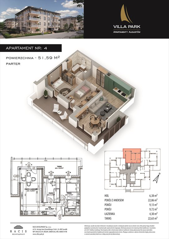 Nowe mieszkanie trzypokojowe Villa Park - Etap III Augustów, Wypoczynkowa  52m2 Foto 1