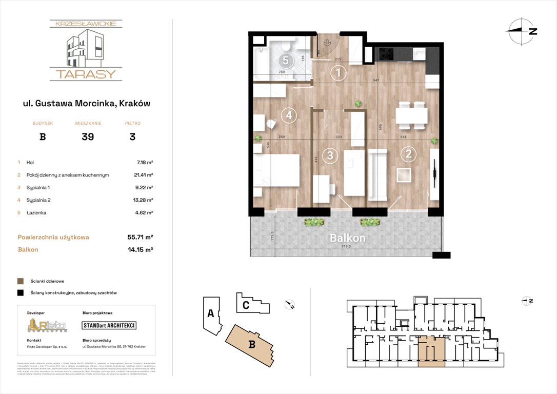 Nowe mieszkanie trzypokojowe KRZESŁAWICKIE TARASY Kraków, Wzgórza Krzesławickie, Gustawa Morcinka  56m2 Foto 1
