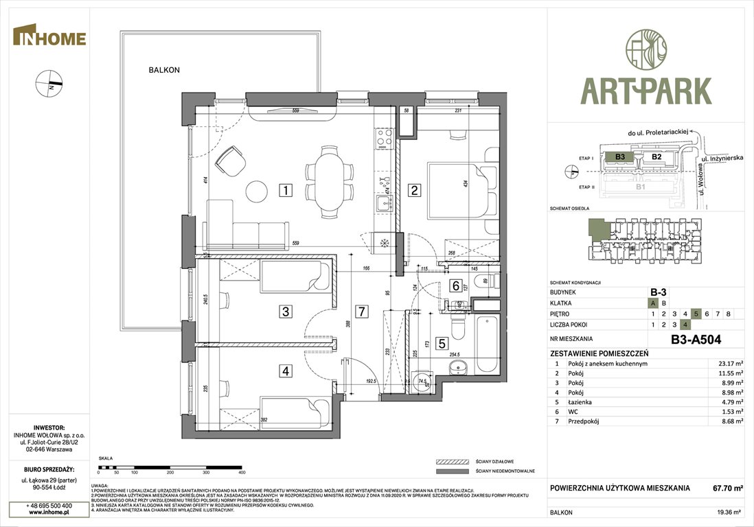 Nowe mieszkanie czteropokojowe  ArtPark Łódź, Polesie, Wołowa 4A  68m2 Foto 1