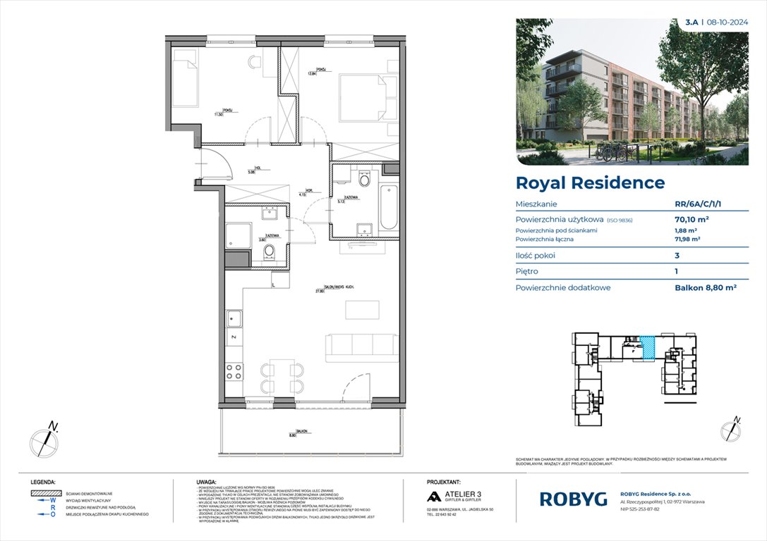 Nowe mieszkanie trzypokojowe Royal Residence Warszawa, Wilanów, Sarmacka  70m2 Foto 1
