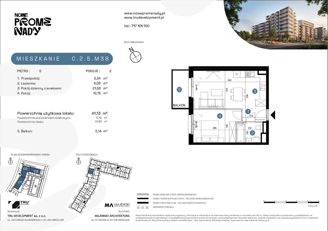 Nowe mieszkanie dwupokojowe Nowe Promenady Wrocław, Kleczków, ul. Czochralskiego/ Miłosza  41m2 Foto 1