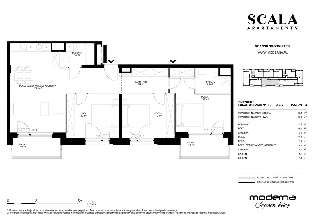 Nowe mieszkanie czteropokojowe  Scala Gdańsk, ul. Łąkowa 60  93m2 Foto 1