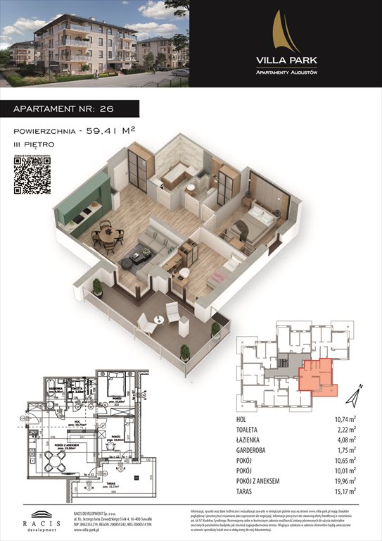 Nowe mieszkanie trzypokojowe Villa Park - Etap III Augustów, Wypoczynkowa  59m2 Foto 1