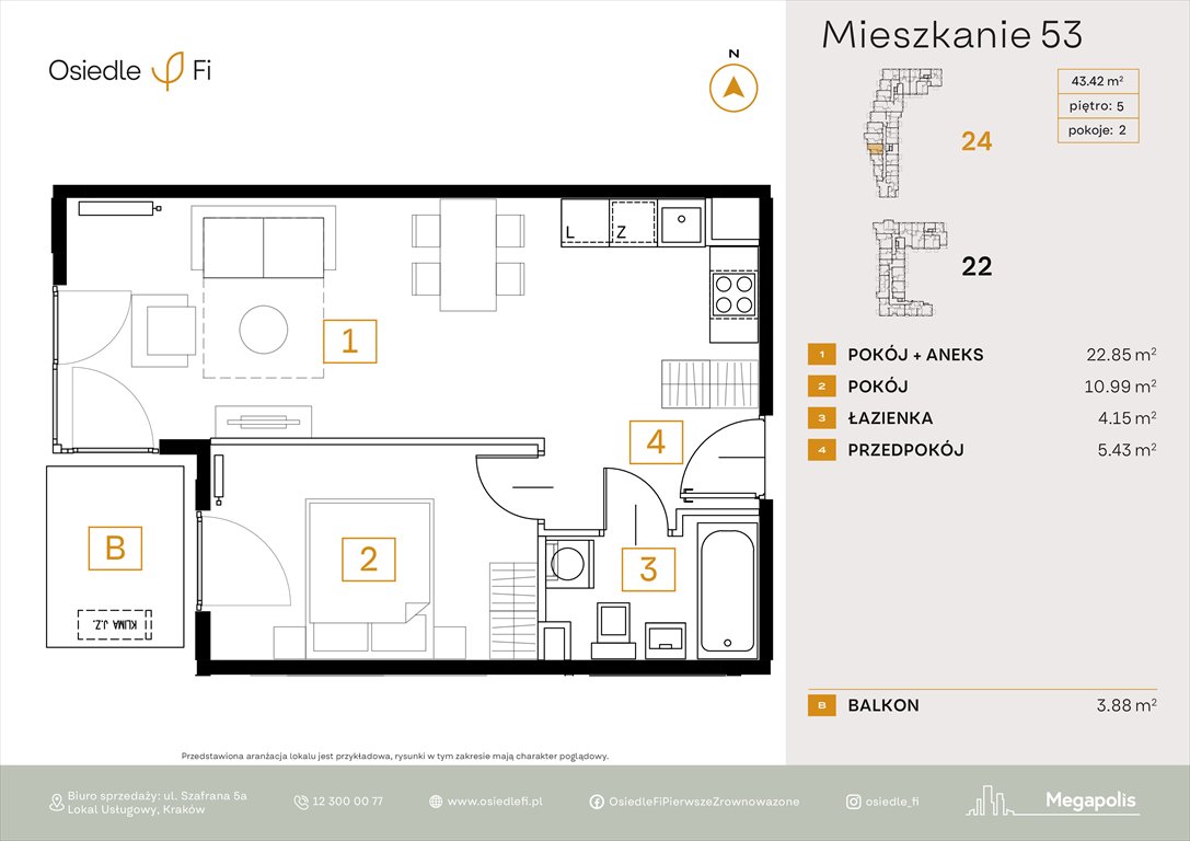 Nowe mieszkanie dwupokojowe Osiedle FI 3 Kraków, Rzemieślnicza 22-24  43m2 Foto 1