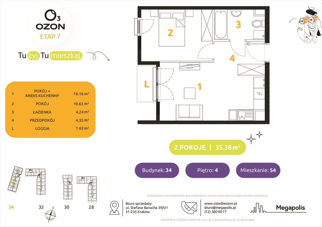 Nowe mieszkanie dwupokojowe Osiedle Ozon etap 7 Kraków, Prądnik Biały, Banacha 28-34  35m2 Foto 1