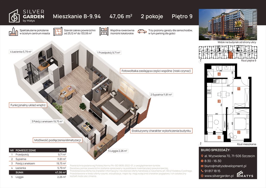 Nowe mieszkanie dwupokojowe Silver Garden Szczecin, Centrum, al. Wyzwolenia 70 / ul. Staszica 21  47m2 Foto 1