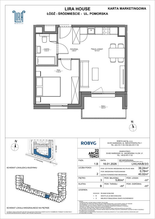 Nowe mieszkanie dwupokojowe Lira House Łódź, Pomorska 108  39m2 Foto 1