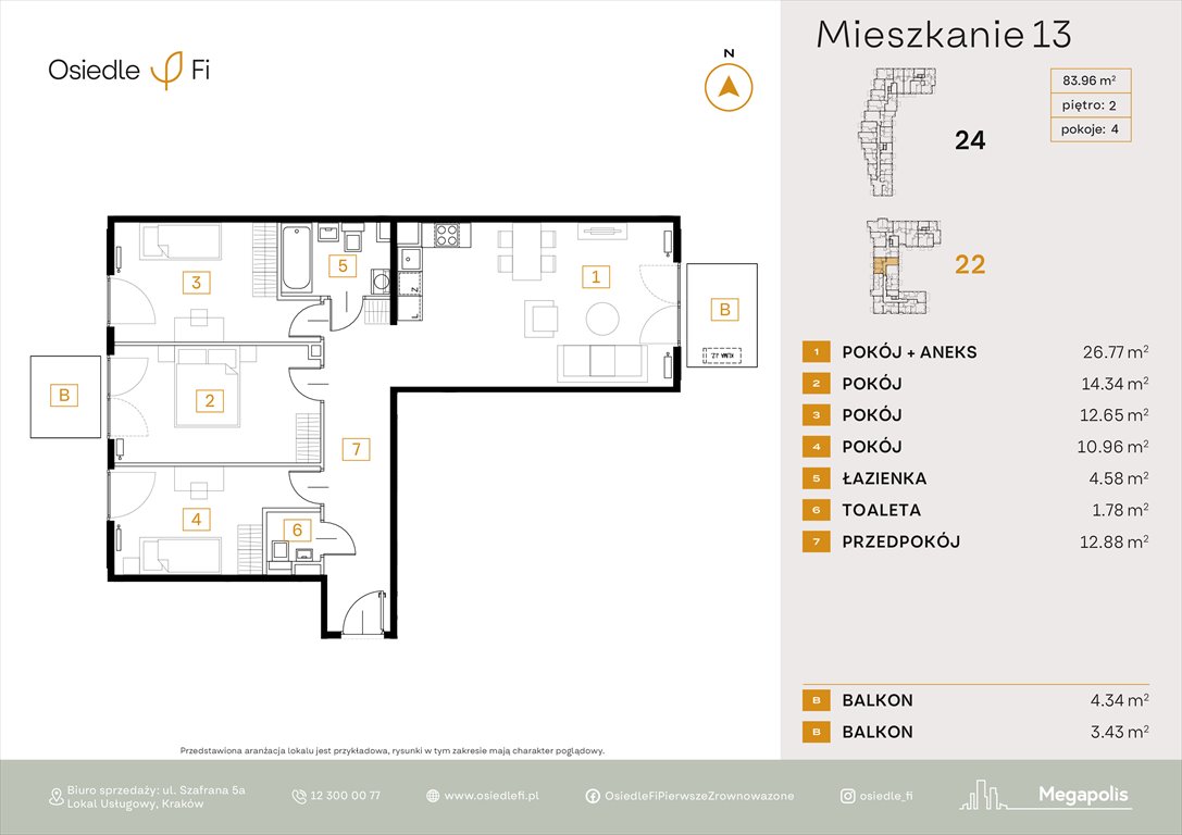 Nowe mieszkanie czteropokojowe  Osiedle FI Kraków, Rzemieślnicza 22-24  84m2 Foto 1