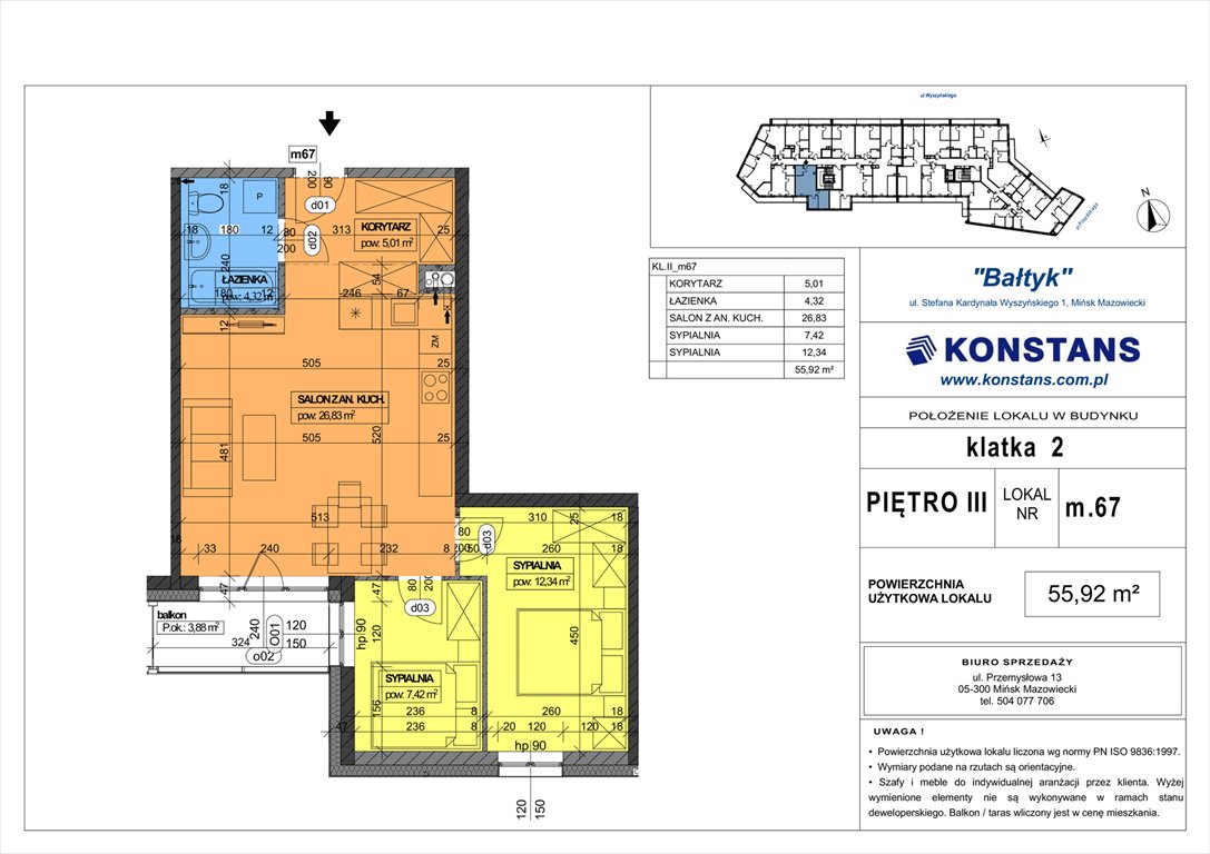 Nowe mieszkanie trzypokojowe Bałtyk Mińsk Mazowiecki, Wyszyńskiego 1  56m2 Foto 1