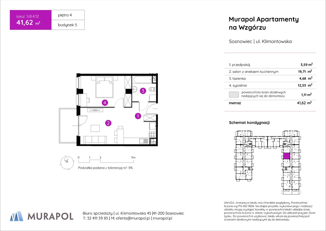 Nowe mieszkanie dwupokojowe Murapol Apartamenty na Wzgórzu Sosnowiec, ul. Klimontowska  42m2 Foto 1