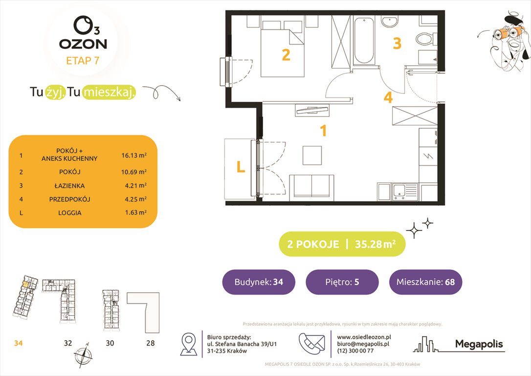Nowe mieszkanie dwupokojowe Osiedle Ozon etap 7 Kraków, Prądnik Biały, Banacha 28-34  35m2 Foto 1