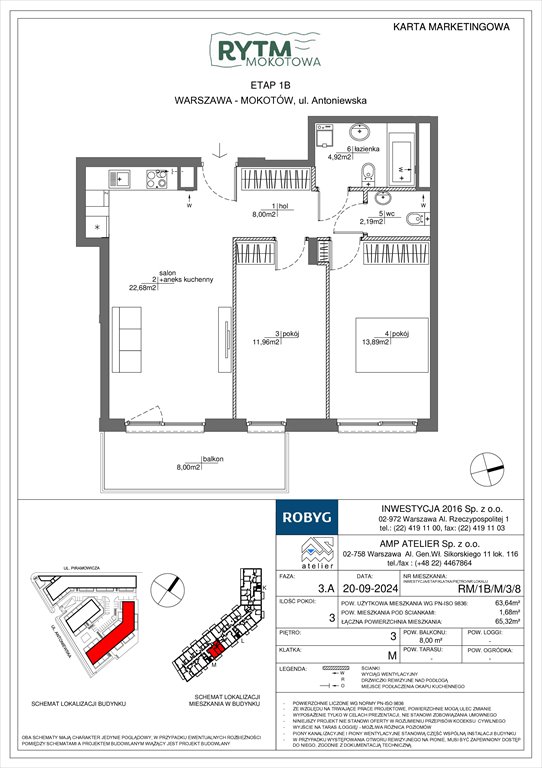 Nowe mieszkanie trzypokojowe Rytm Mokotowa Warszawa, Mokotów, Antoniewska  64m2 Foto 1