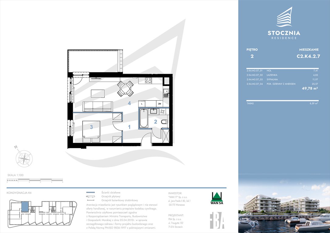 Nowe mieszkanie dwupokojowe Stocznia Residence Radziwie, ul. Popłacińska 42  50m2 Foto 1