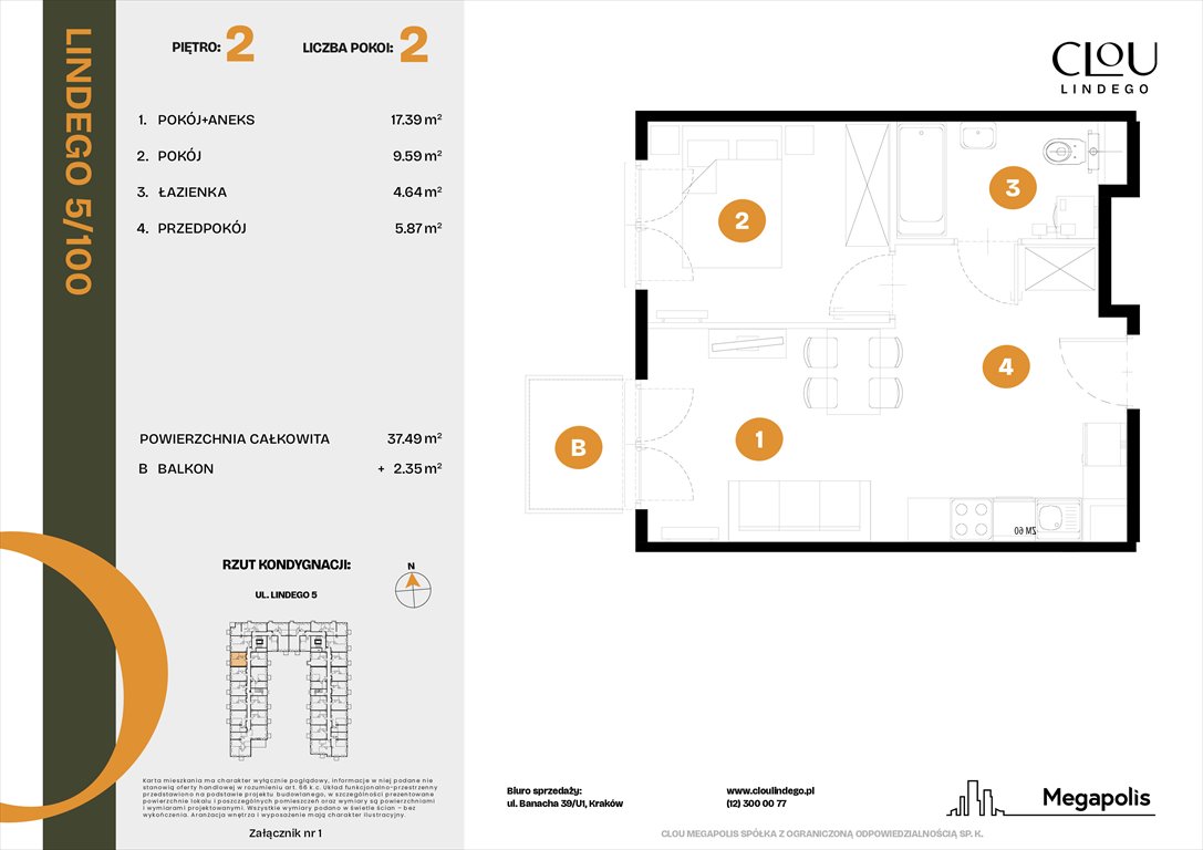 Nowe mieszkanie dwupokojowe Clou Lindego Kraków, Lindego 5  37m2 Foto 1