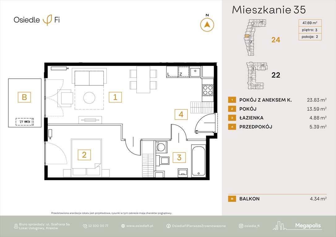 Nowe mieszkanie dwupokojowe Osiedle FI 3 Kraków, Podgórze, Rzemieślnicza 22-24  48m2 Foto 1