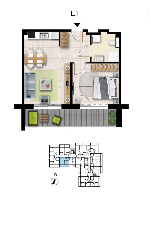 Nowe mieszkanie dwupokojowe Sunset Resort Grzybowo, Nadmorska 98 -106  44m2 Foto 1