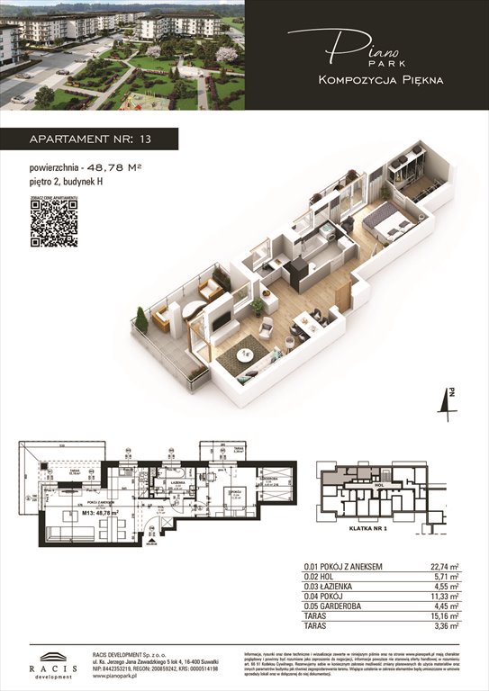 Nowe mieszkanie dwupokojowe Piano Park budynek H Suwałki, Rotmistrza Witolda Pileckiego 5a  49m2 Foto 1