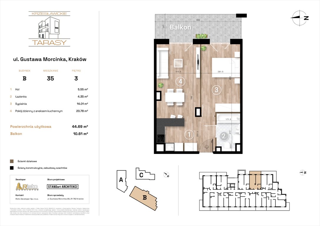 Nowe mieszkanie dwupokojowe KRZESŁAWICKIE TARASY Kraków, Wzgórza Krzesławickie, Gustawa Morcinka  45m2 Foto 1